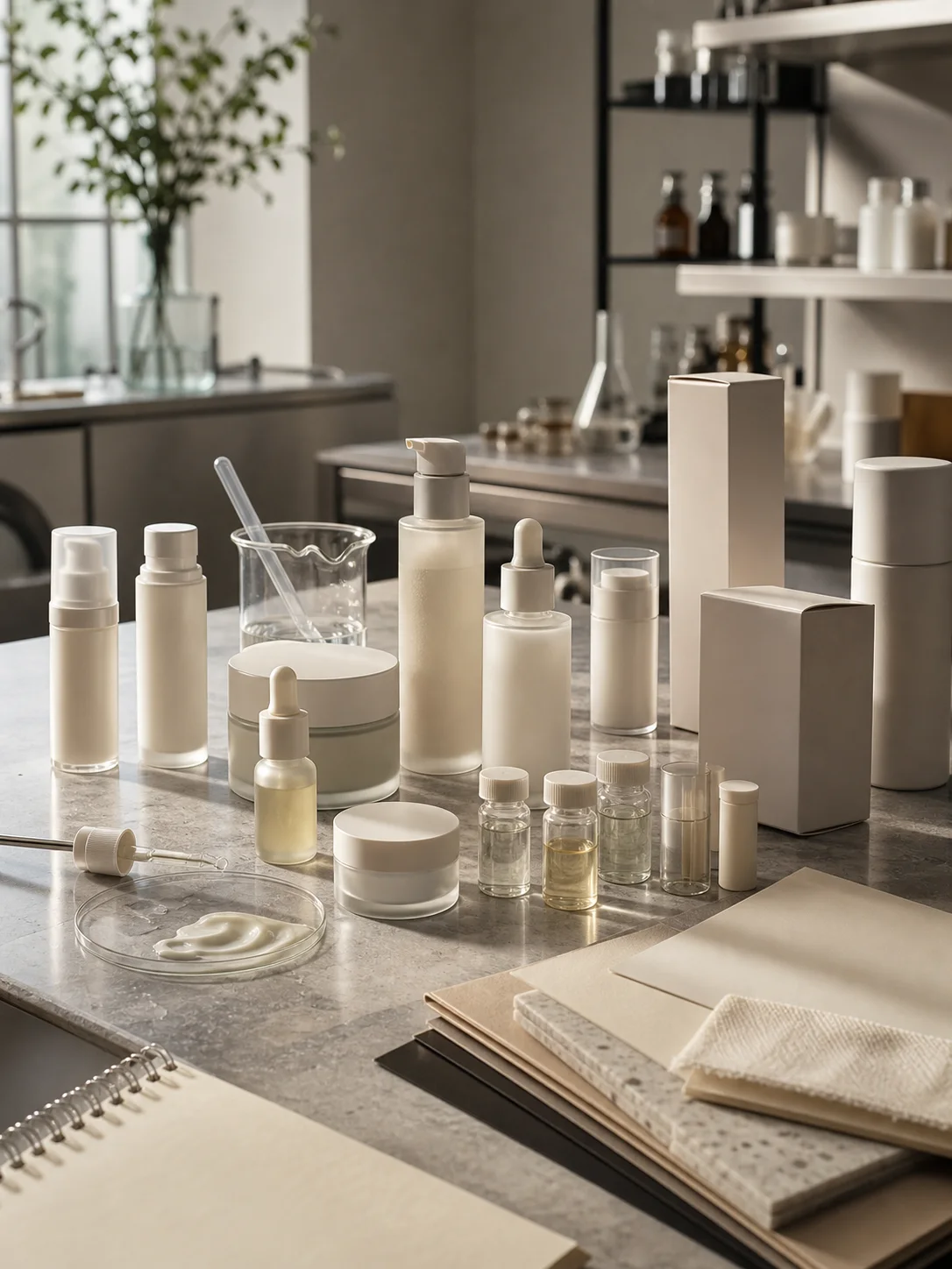 A premium beauty retail floor with merchandised product and natural light