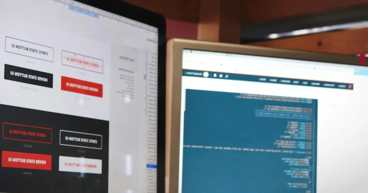 Realistic professional workstation with code and interface screens in a warm office, uniquely composed for Event Proof Is Becoming the...