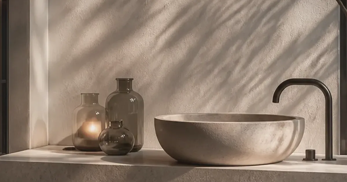 Realistic stone treatment-room sink with towels, vessels, and soft clinical lighting, uniquely composed for From Tramp Health to Tape...