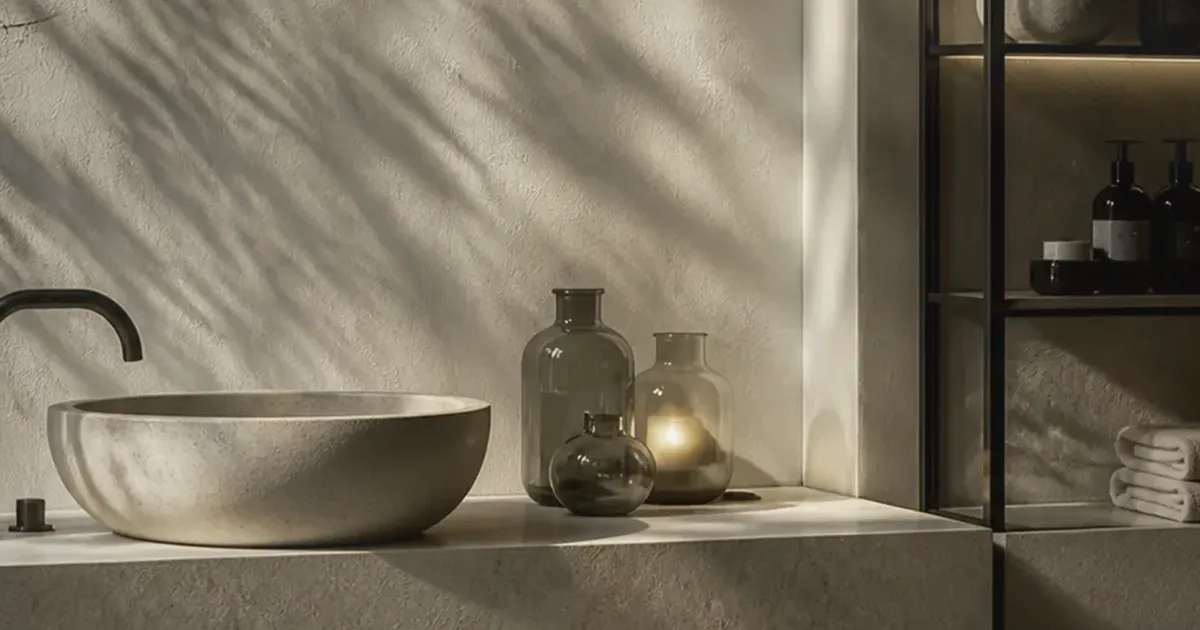 Realistic stone treatment-room sink with towels, vessels, and soft clinical lighting, uniquely composed for From Seoul to Hormuz,...