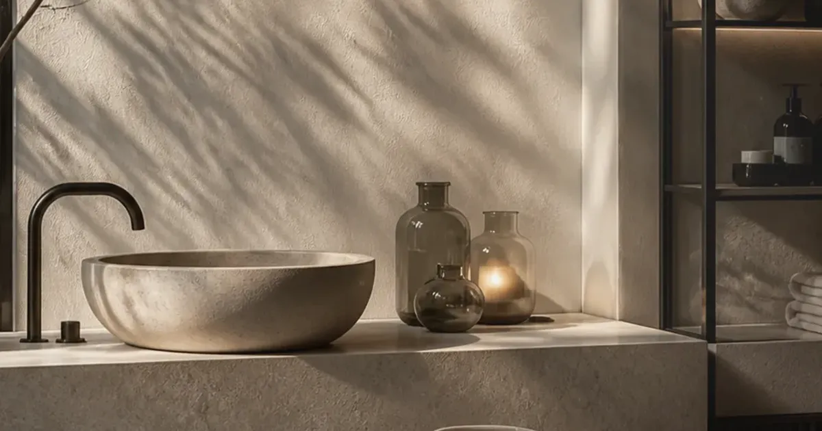 Realistic stone treatment-room sink with towels, vessels, and soft clinical lighting, uniquely composed for Belmond and Saint Laurent...