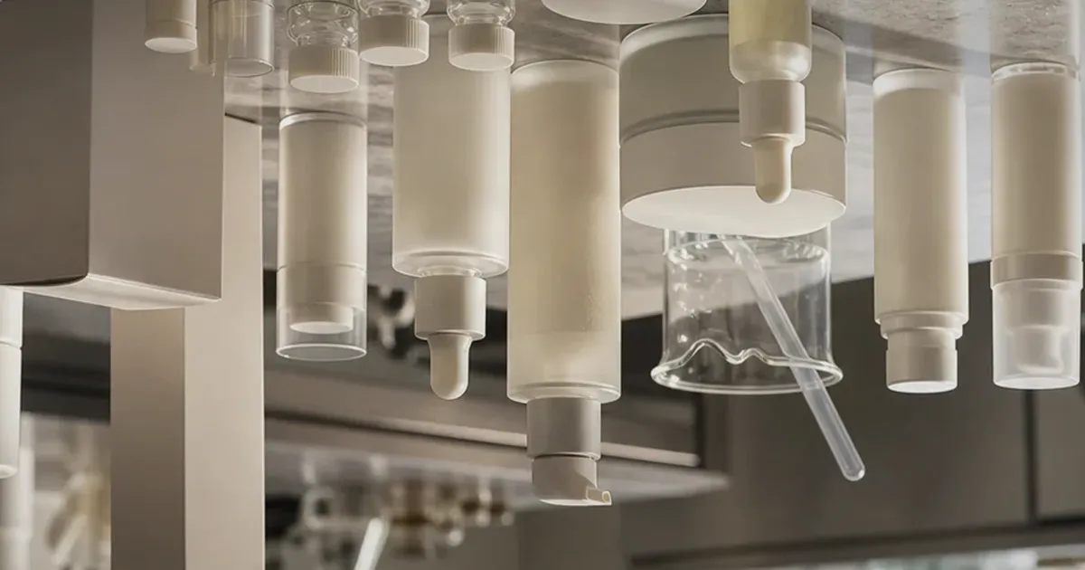 Realistic skincare retail counter with neutral bottles, lab glass, and soft studio light, uniquely composed for Attention Now Sells...