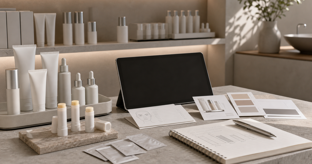 Skincare clinic counter with sunscreen testers and retail pricing notes tied to the EltaMD Prime Day signal