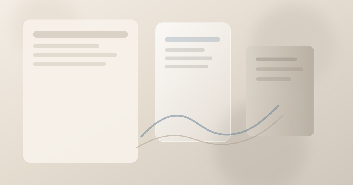 Layered stone and paper forms suggesting a noisy signal dashboard without text or faces.
